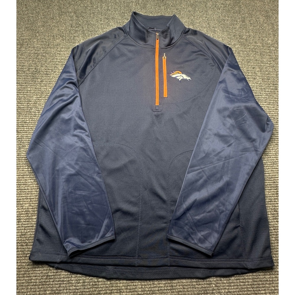 NFL Denver Broncos 1/4 Zip Pullover Men XXL Navy Blue Orange Logo